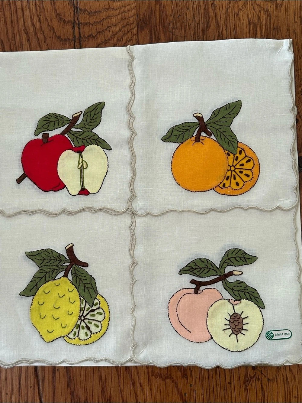 Irish Linen Imperial Crown Linens No. 547 Embroidered Fruit Linen Set NWT
